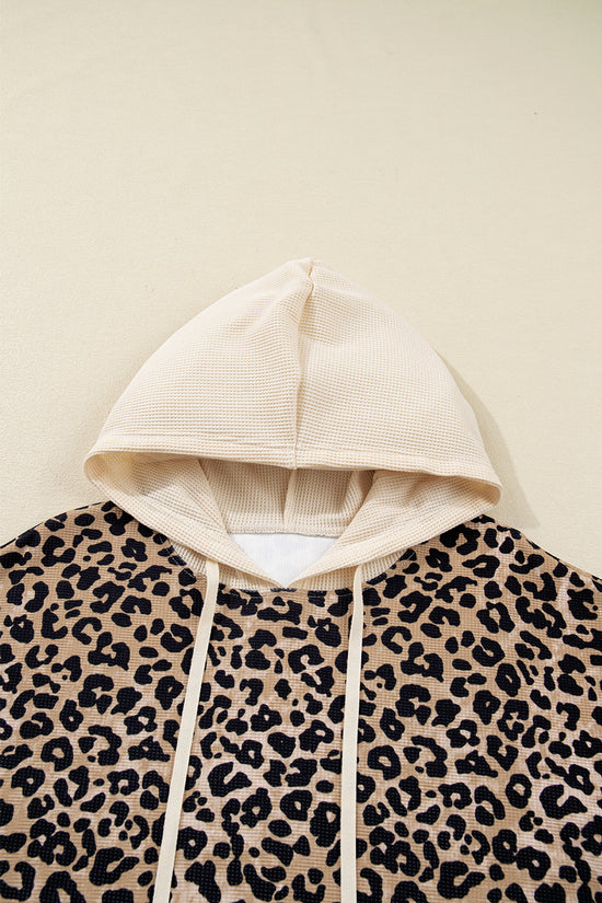 Leopard Print Waffle Knit Kangaroo Hoodie