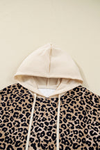 Leopard Print Waffle Knit Kangaroo Hoodie