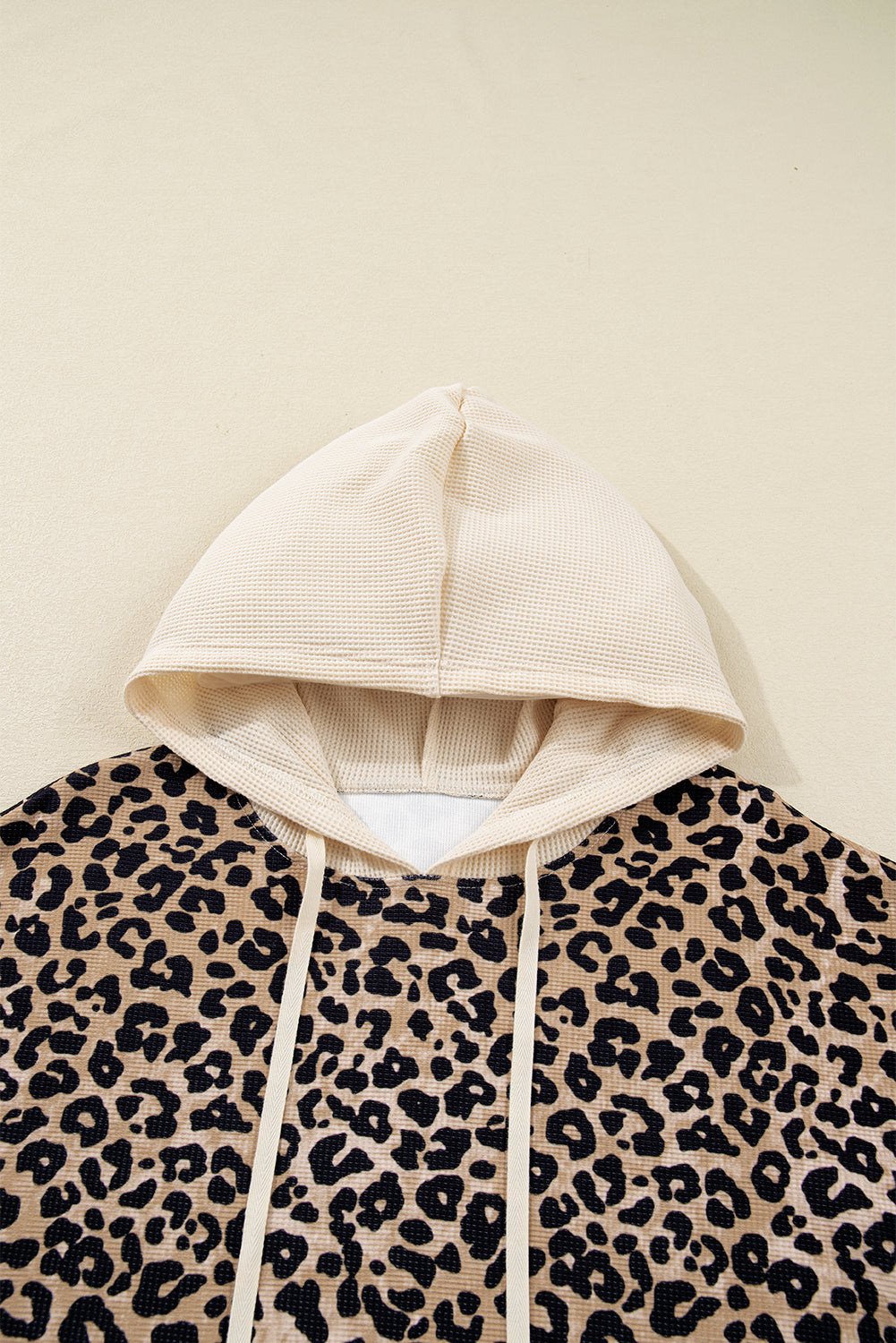 Leopard Print Waffle Knit Kangaroo Hoodie