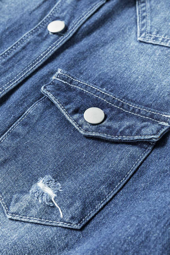 Light Wash Frayed Denim Duster