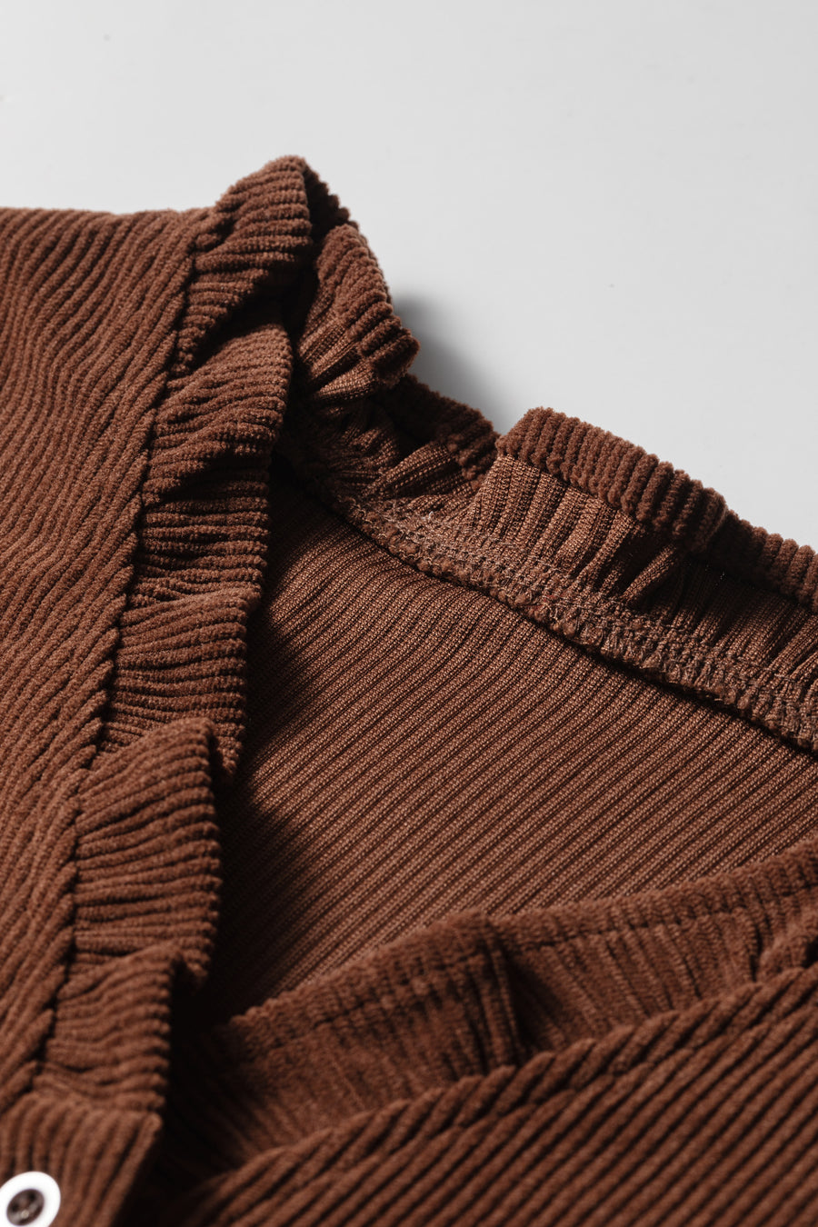Ruffle Trim V-Neck Corduroy Shacket