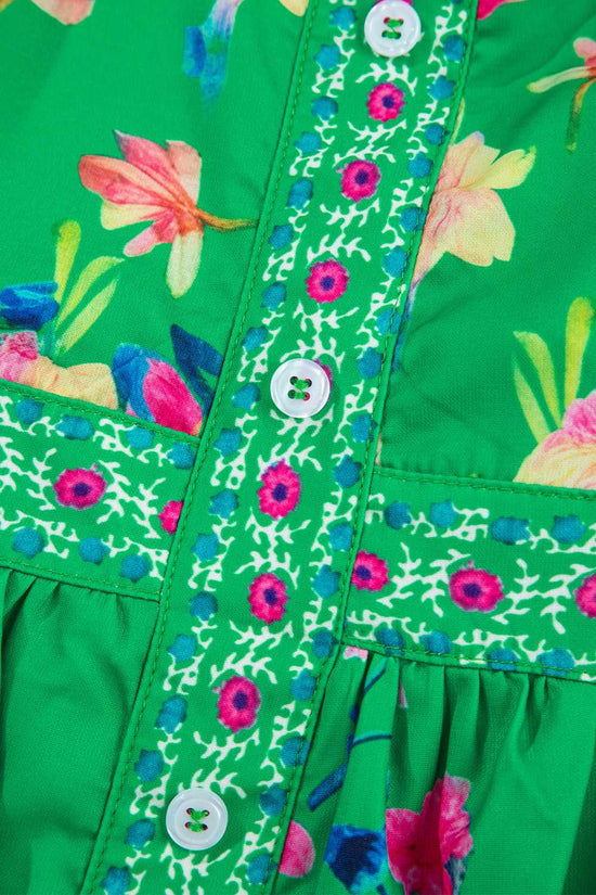 Green Floral Midi Dress - Knotted Straps