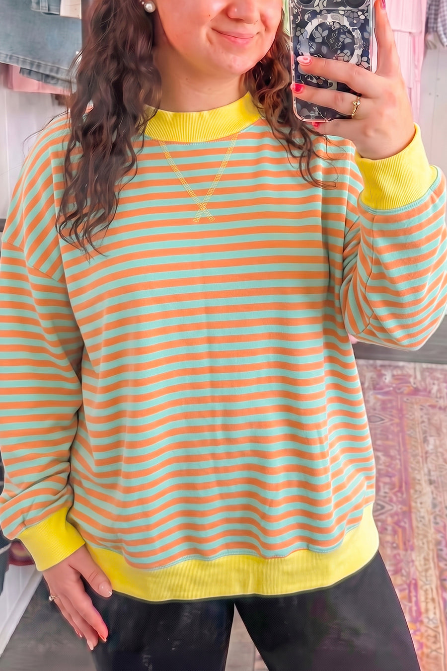 Plus size colorblock tunic sweatshirt with high neck — back view