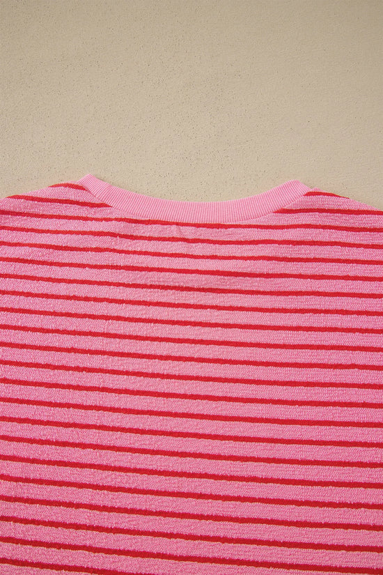 Rose stripe side split knit tee & drawstring shorts co-ord set outfit sets
