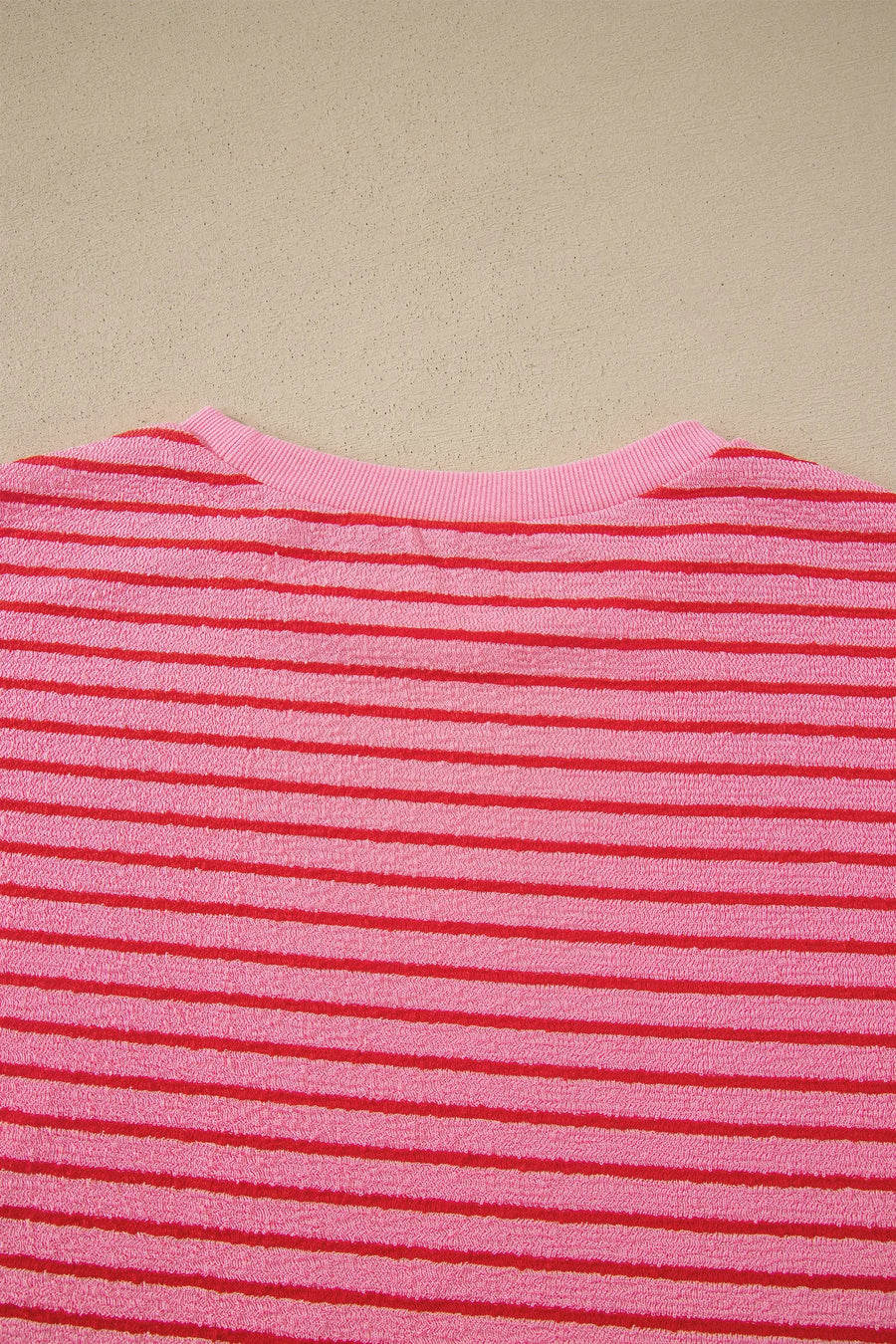 Rose stripe side split knit tee & drawstring shorts co-ord set outfit sets