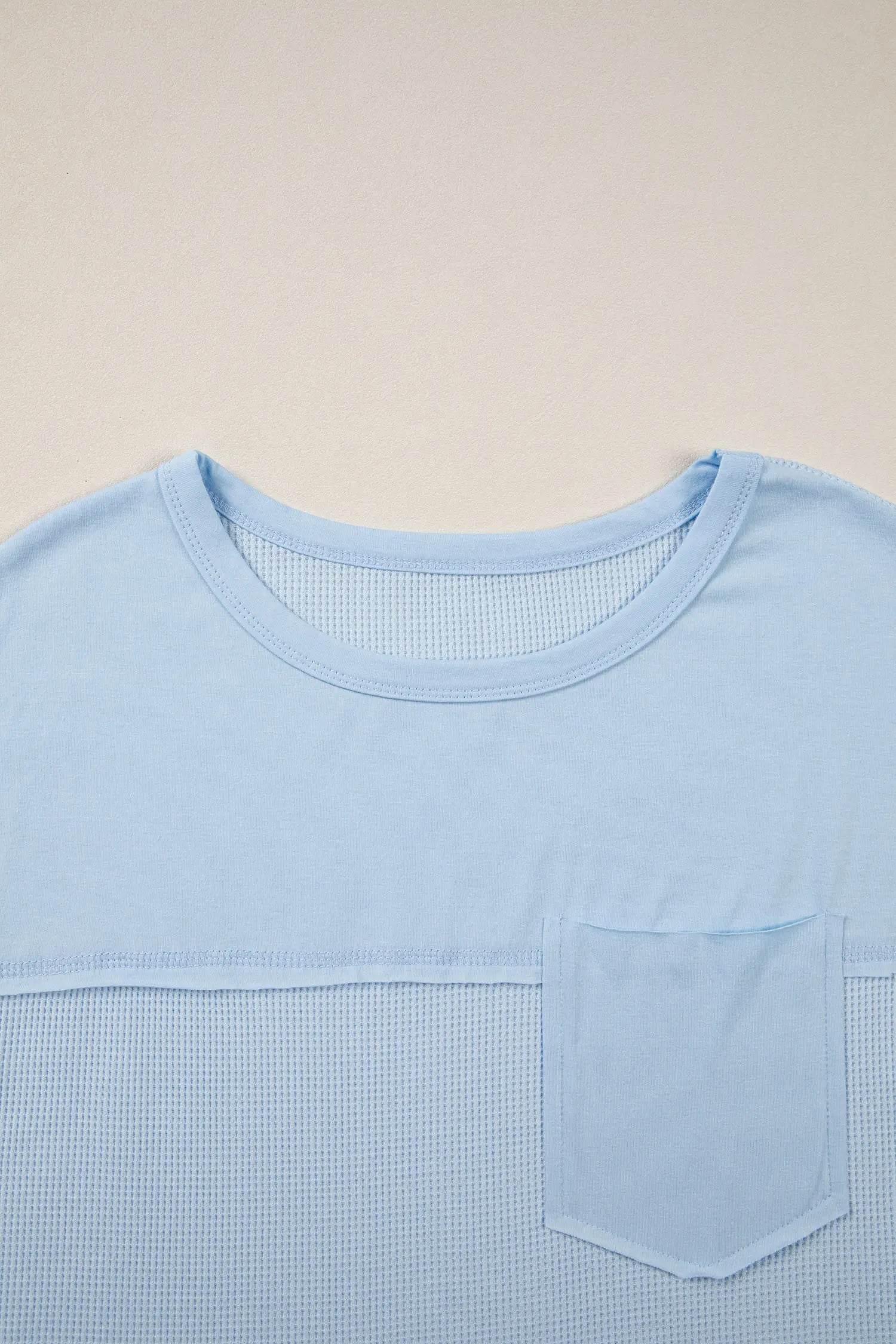 Waffle patchwork sleeveless top raw seam chest pocket round neck casual tank tops