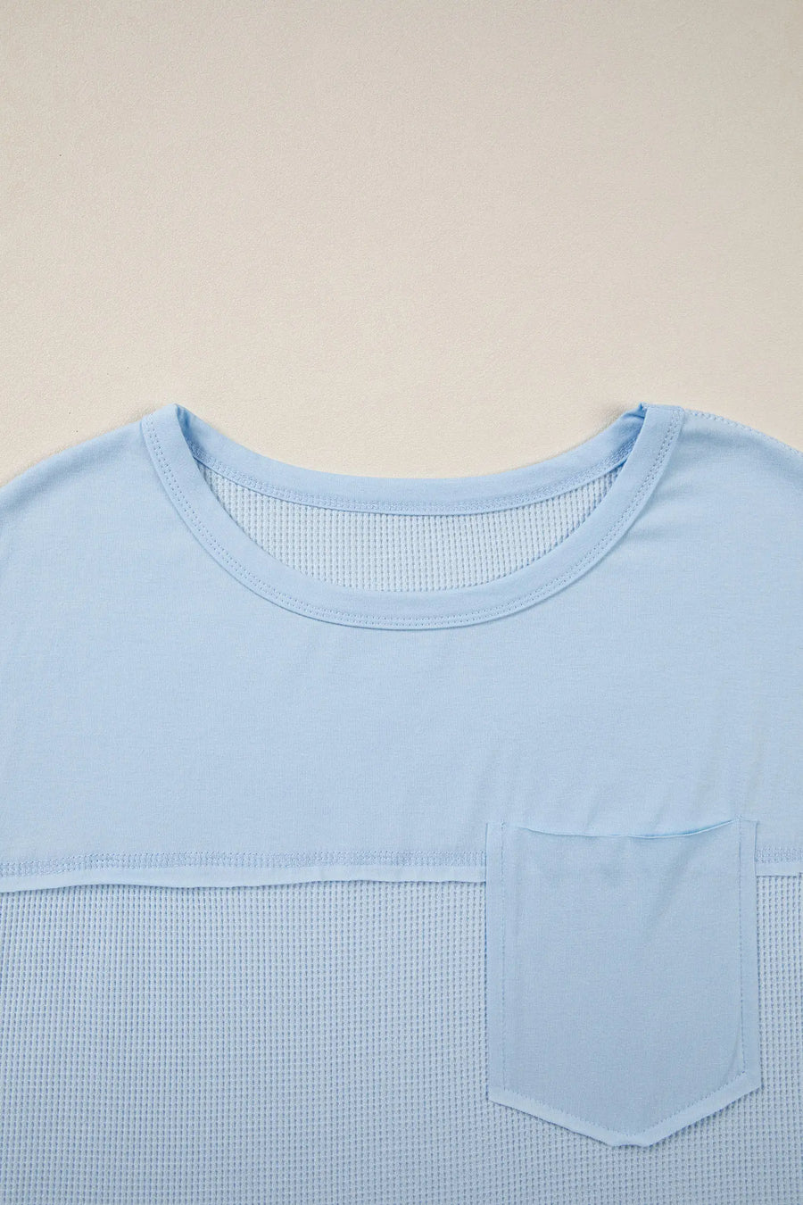 Waffle patchwork sleeveless top raw seam chest pocket round neck casual tank tops