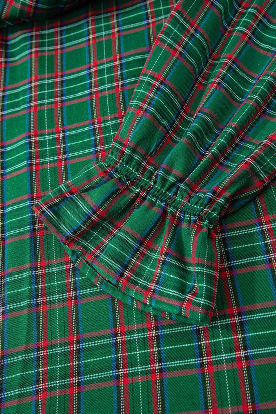 Red green tartan plaid flared midi dress dresses