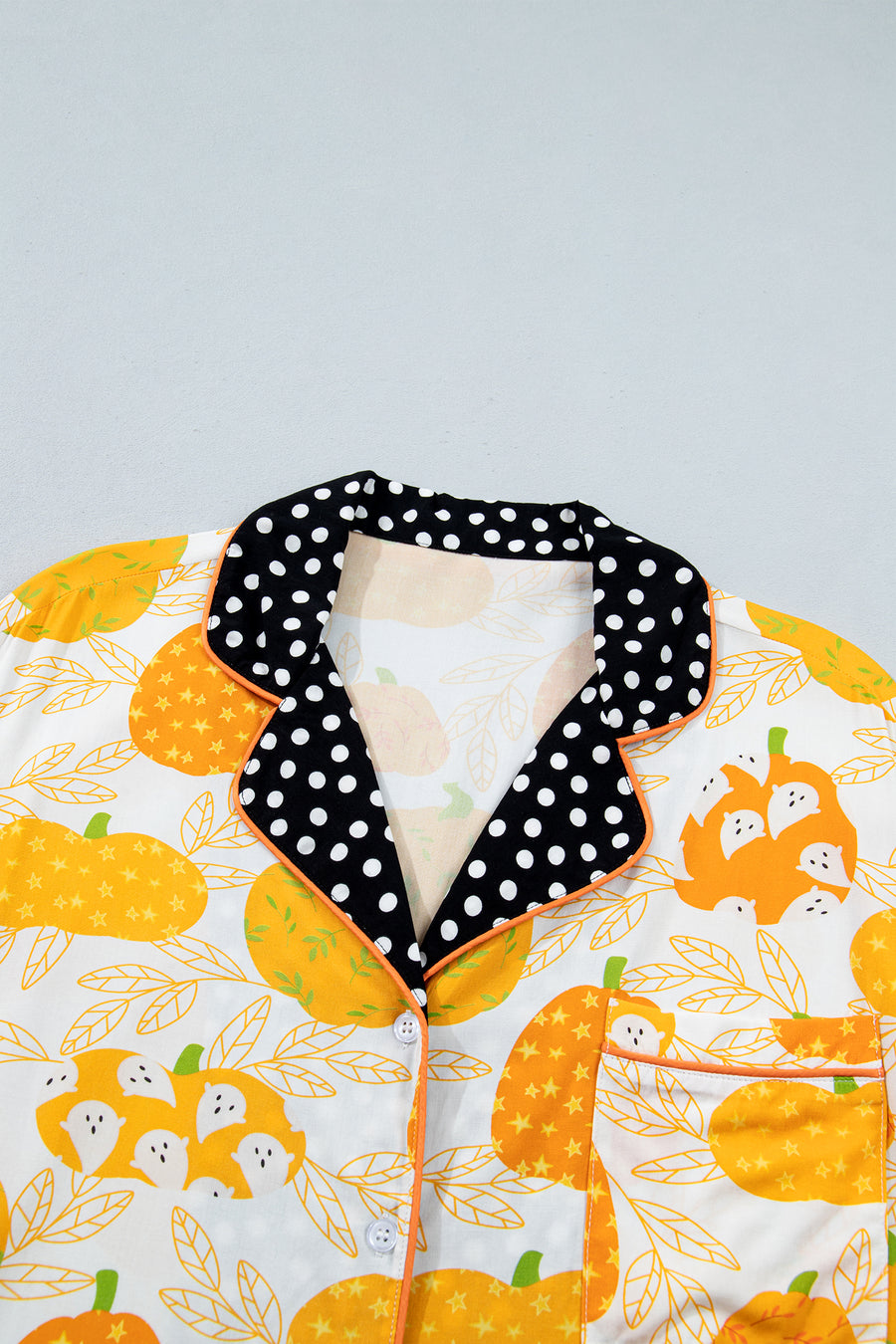 Pumpkin Print Polka Dot Trim Short Sleeve Lounge Set Women UK