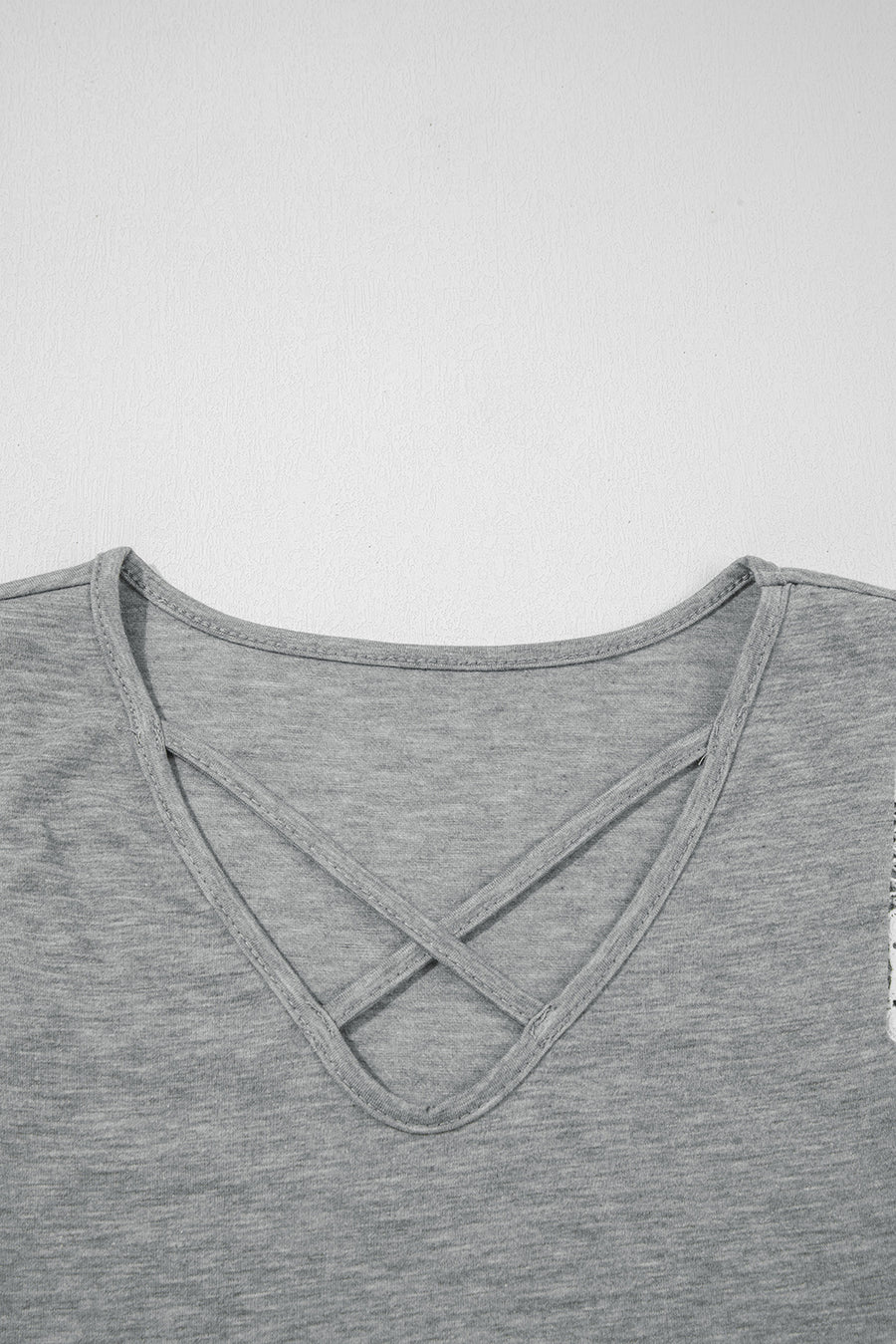 Gray Lace Patchwork Criss Cross V Neck Tank Top
