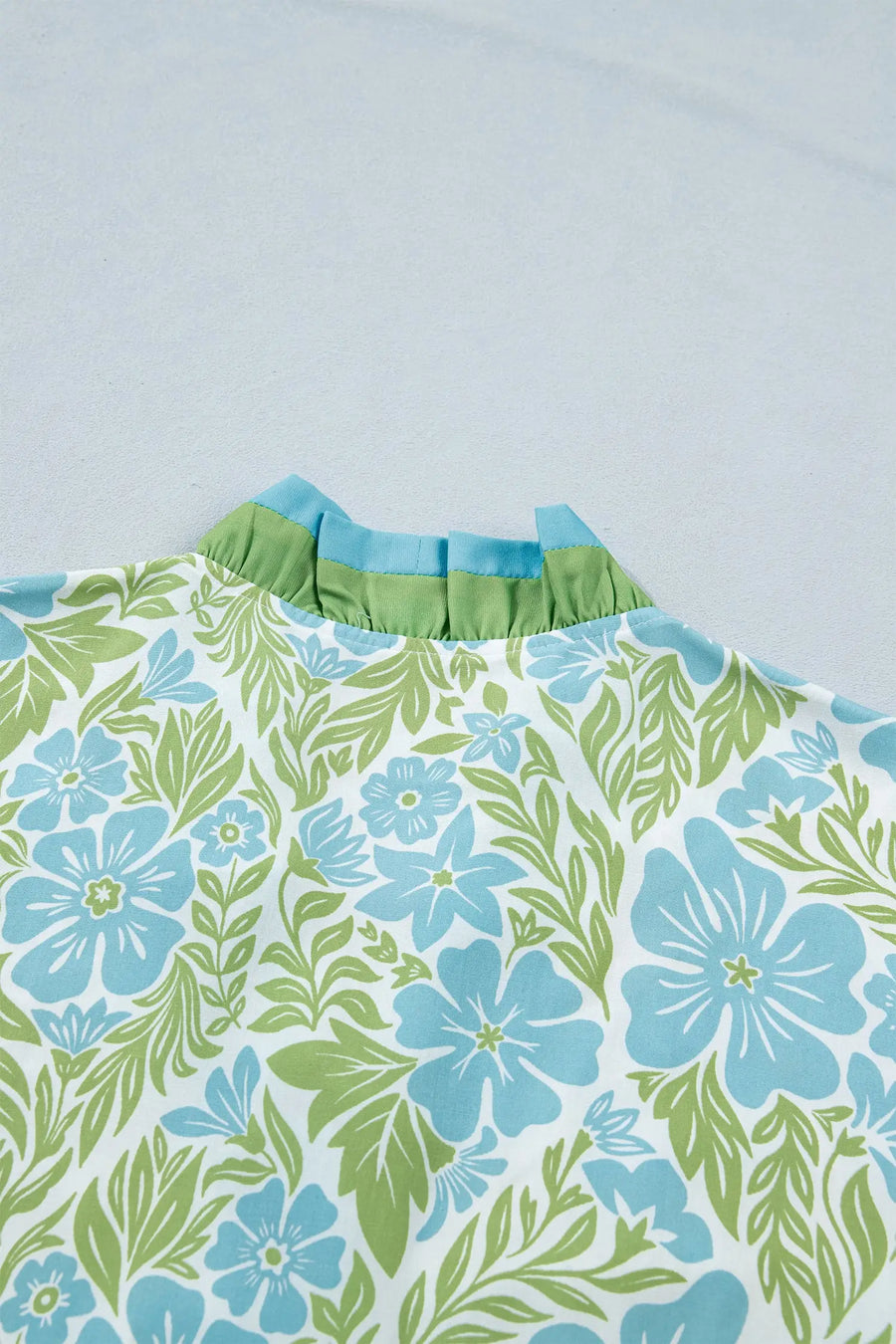 Sky Blue Botanical Floral Frilled Trim Button Front Dress Women UK
