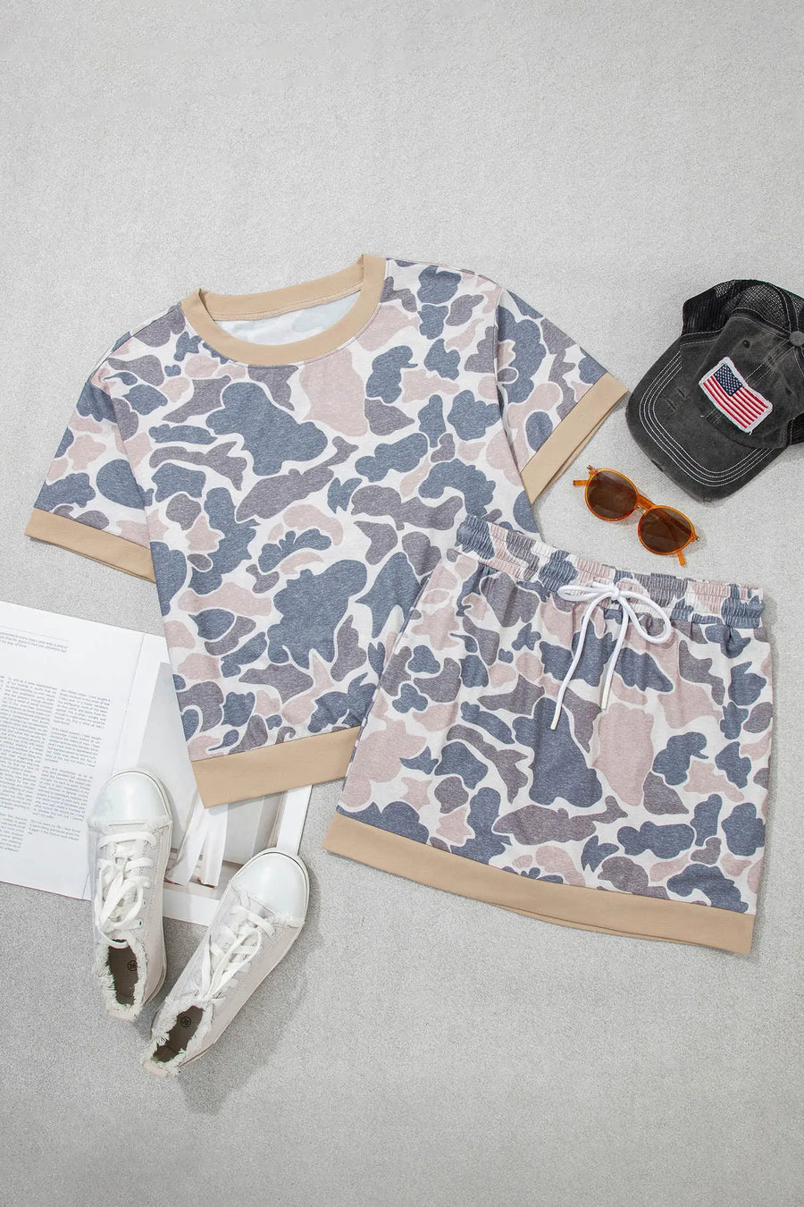 Retro camo colour block co-ord — sporty chic summer casual style