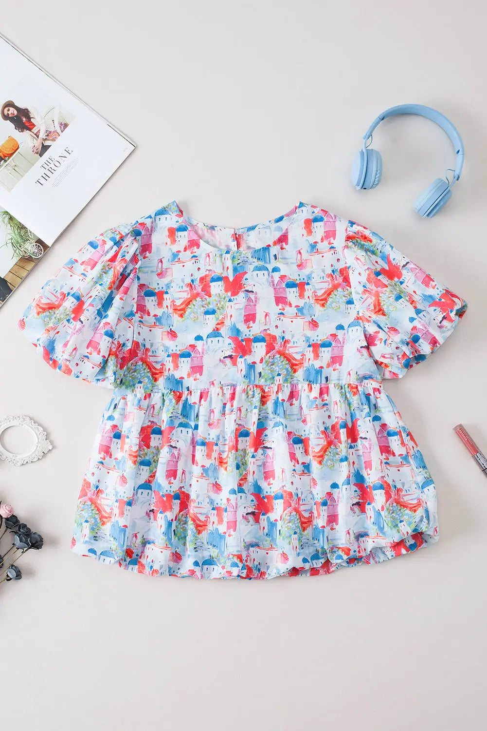 Sky blue parisian avenue babydoll top - women’s tunic blouse