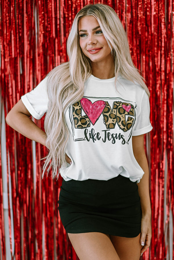 White LOVE Like Jesus Graphic Crew Neck Tee Women UK