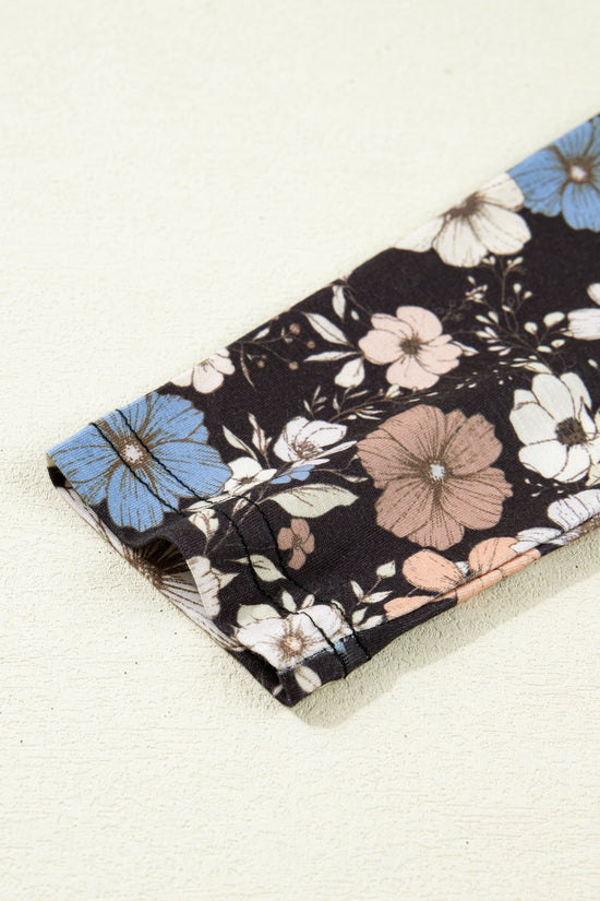 Black Floral Slim Long-Sleeve Top