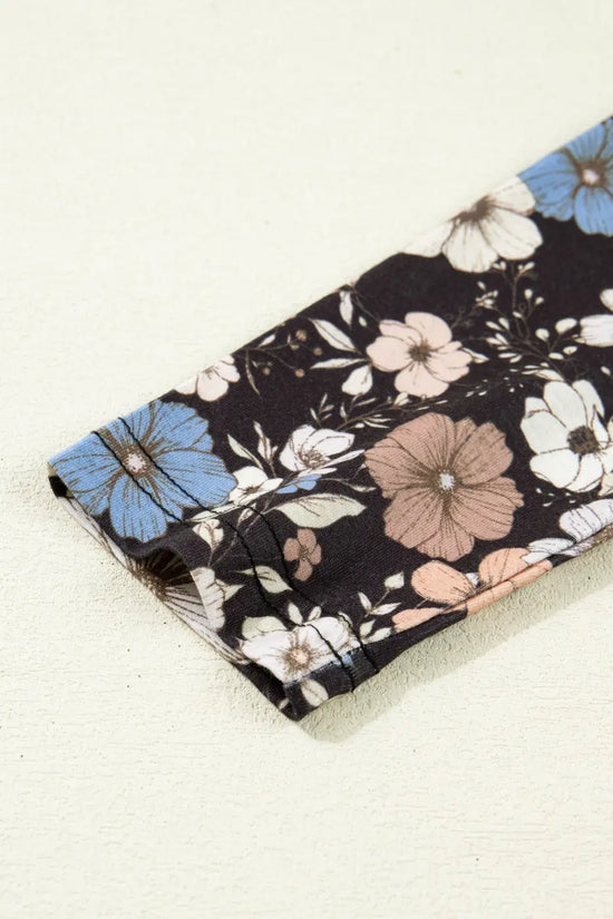 Black Floral Slim Long-Sleeve Top
