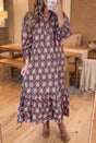 Brown Floral Print Button Front Ruffle Hem Midi Dress Women UK