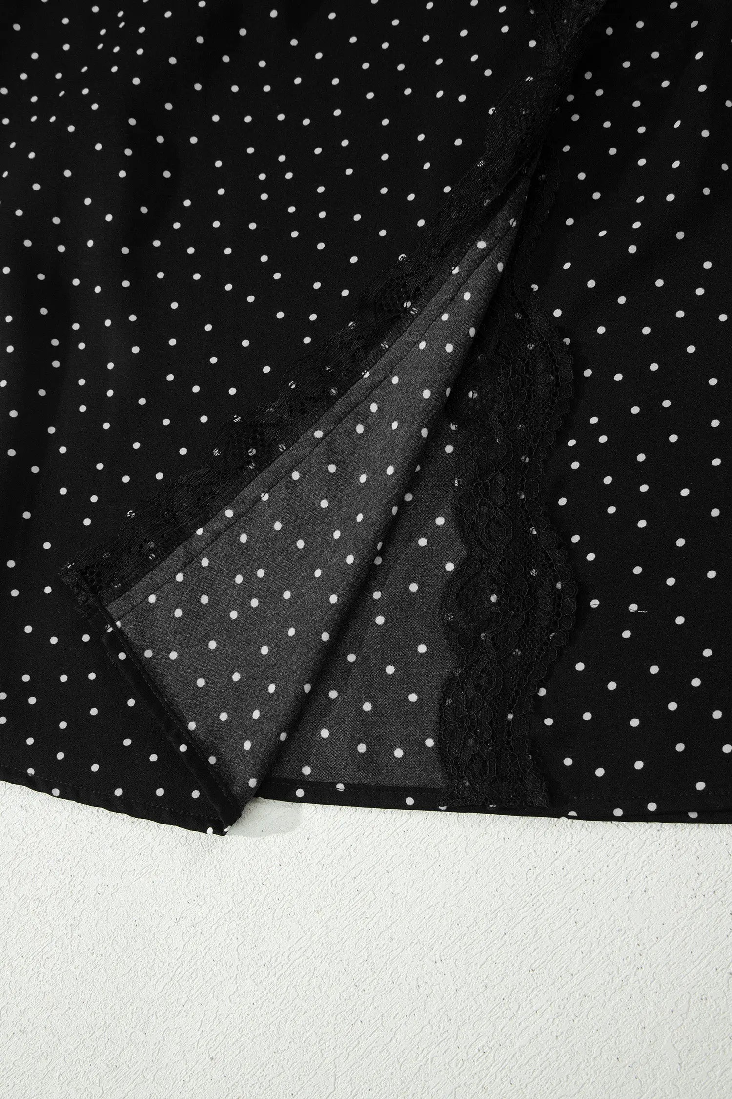 Polka dot lace trim wrap v-neck short sleeve mini dress dresses