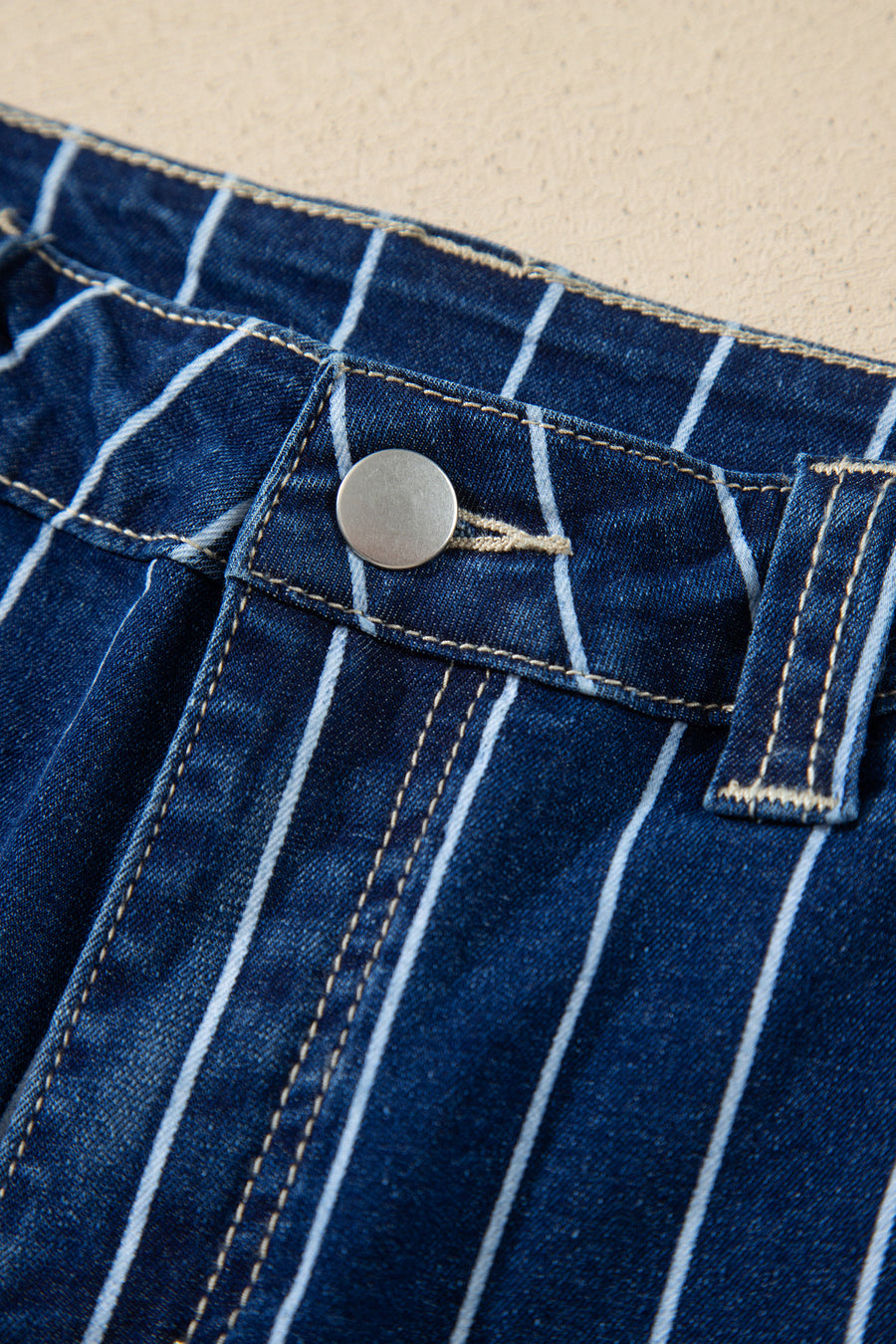 Striped Metal Button High Waist Denim Shorts Women UK