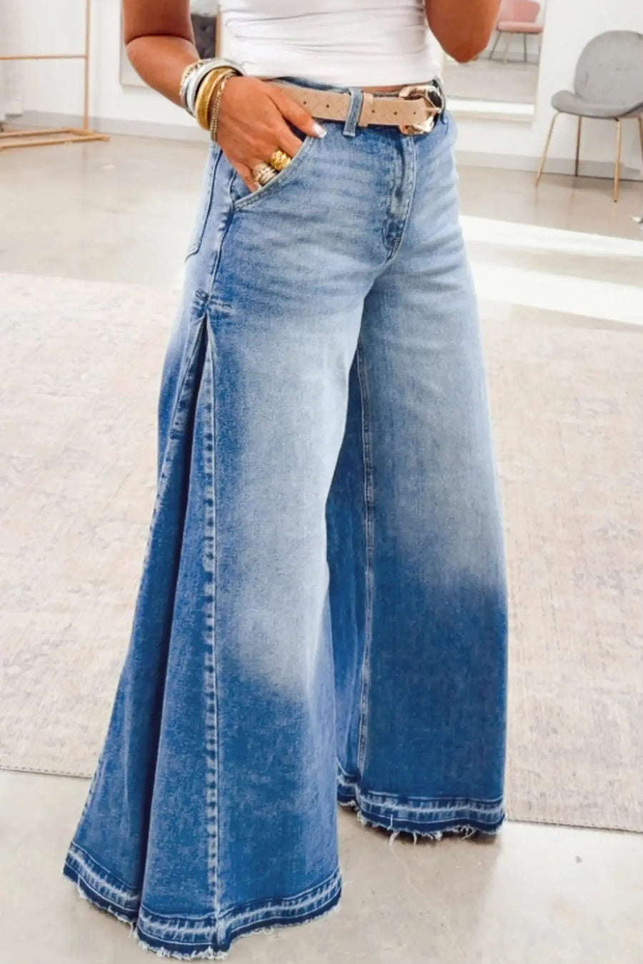 High waist flare leg jeans back view | Fashionfitz UK