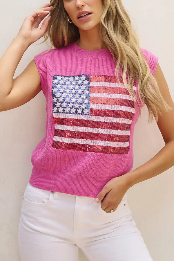 Bonbon sparkling sequin colourblock knitted vest front view — Fashionfitz UK