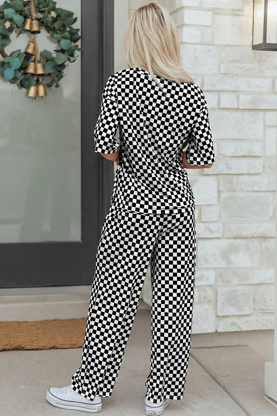 Checkered print half sleeve tee & lounge pants 2-piece loungewear set