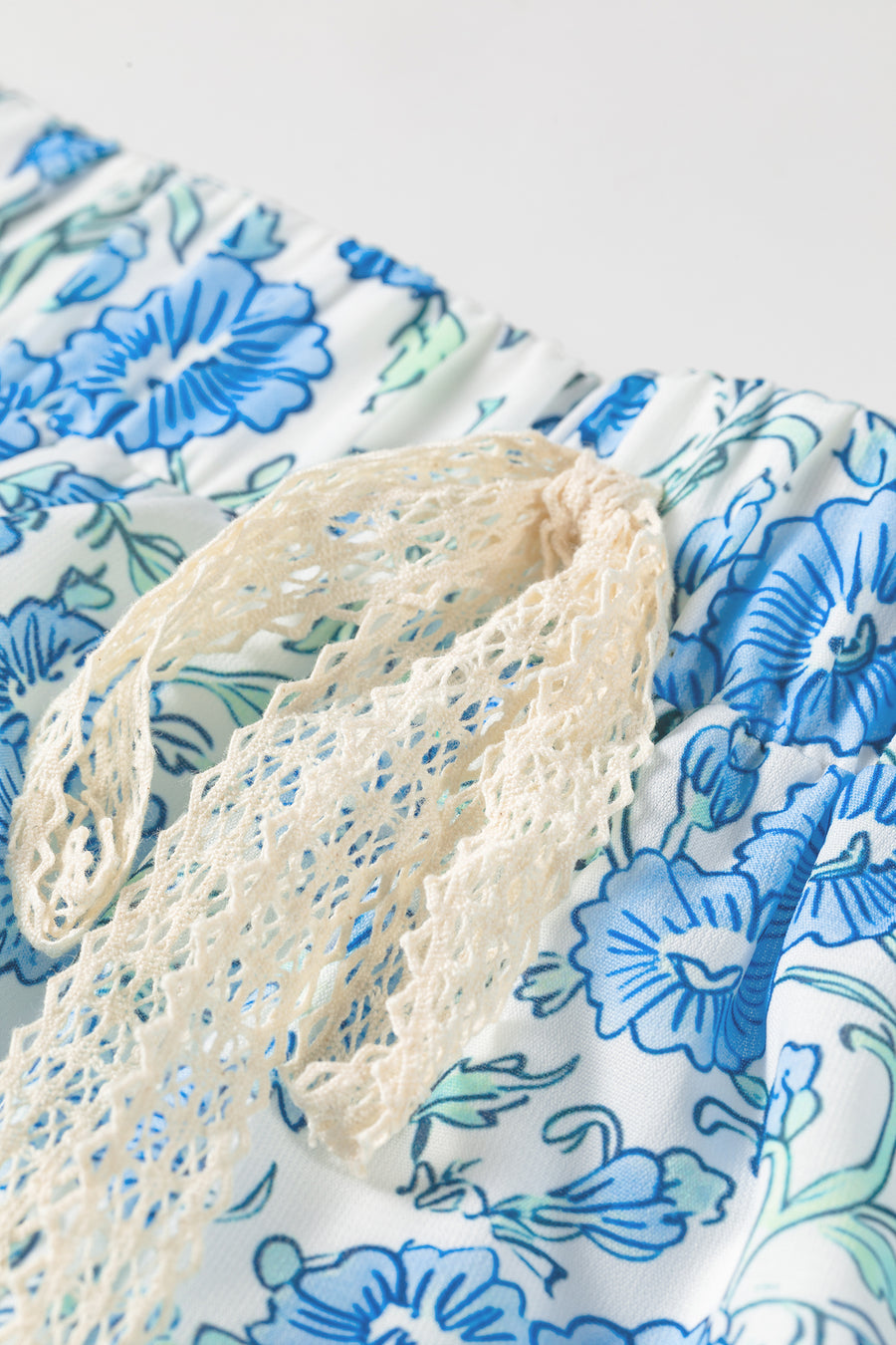 Floral Striped Ruffle Hem Lace Tie Shorts Women UK
