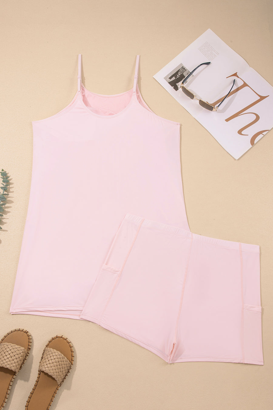 Plus Size Sleeveless Dress With Built-In Shorts Set
