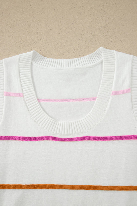 Women's Stripe Ribbed Knit Sleeveless Sweater Vest Tank Top