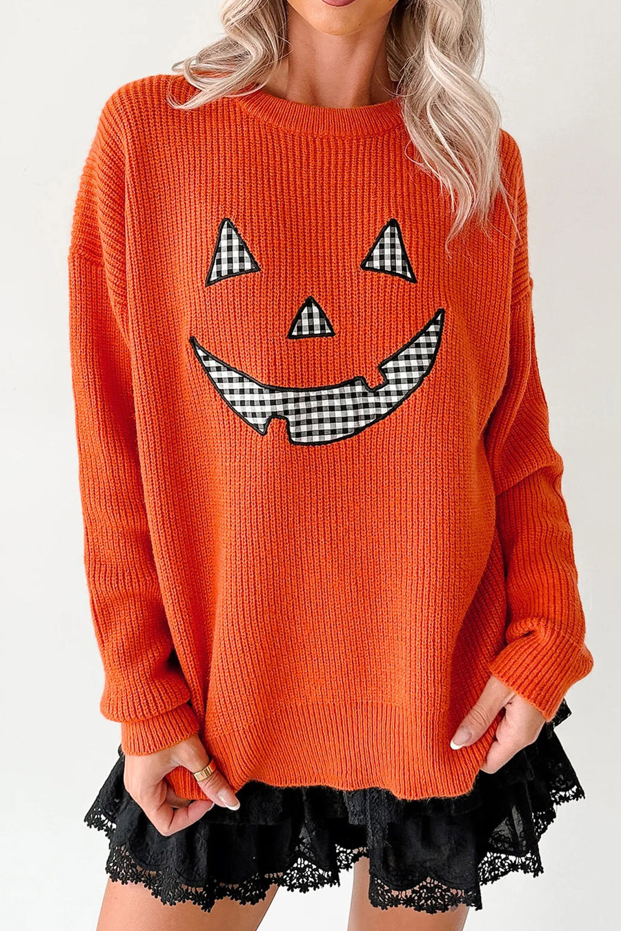 Halloween Drop Shoulder Round Neck Sweater