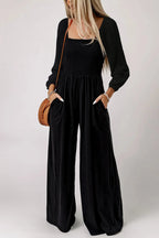 Smocked Wide Leg Jumpsuit - Fashionfitz