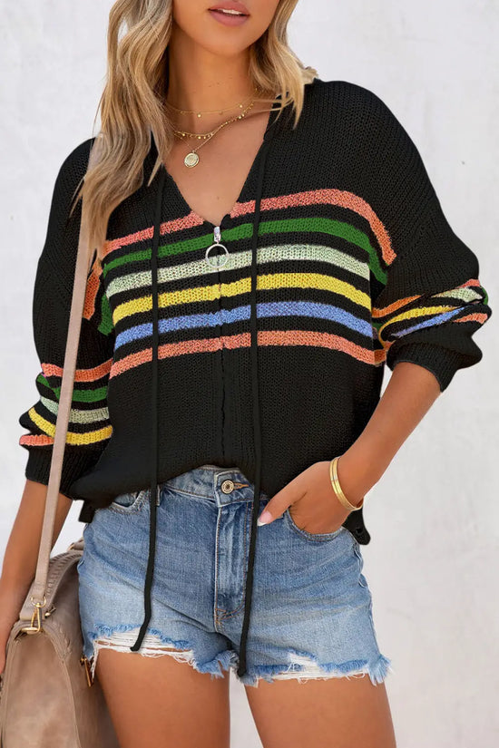 Striped zip up hooded sweater sweaters