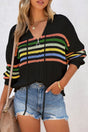 Black striped zip-up hooded sweater front view — Fashionfitz UK