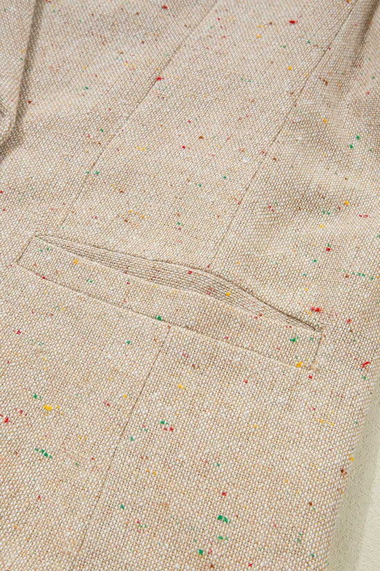 Detail of Ladies Light Beige Fitted Blazer - Casual Smart Office | FashionFitz showing front pocket stitching and speckled fabric texture.
