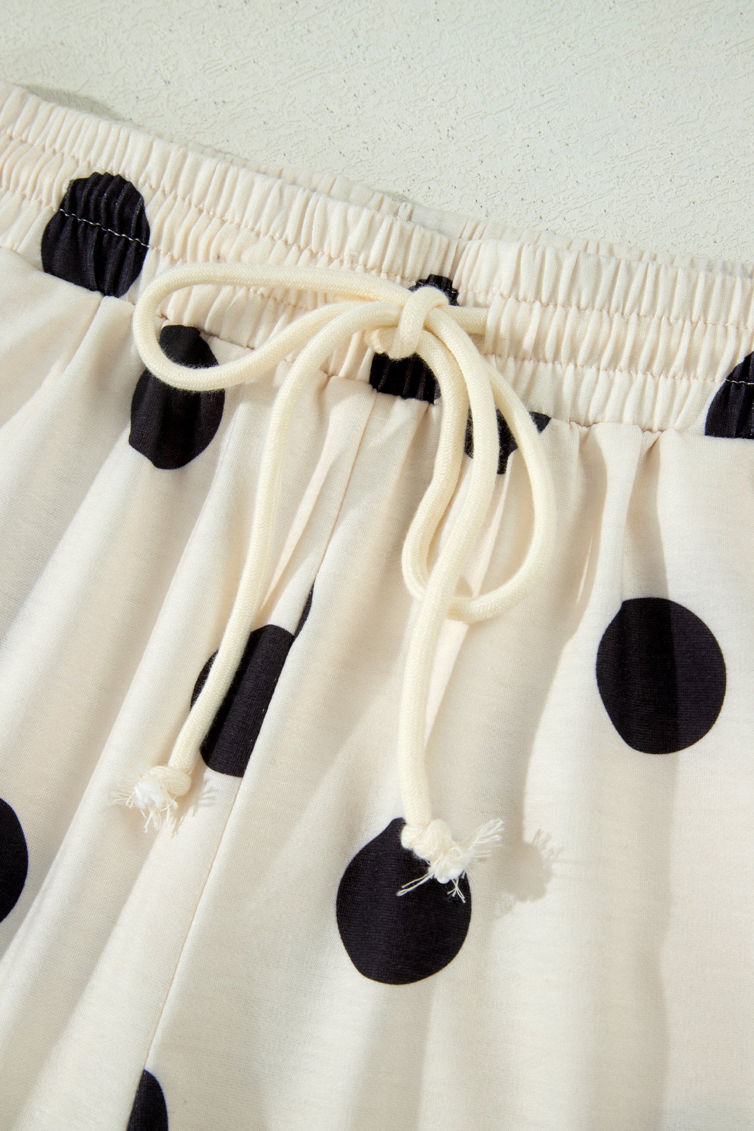 Polka Dot V Neck Short Sleeve Tee High Waist Drawstring Shorts Set