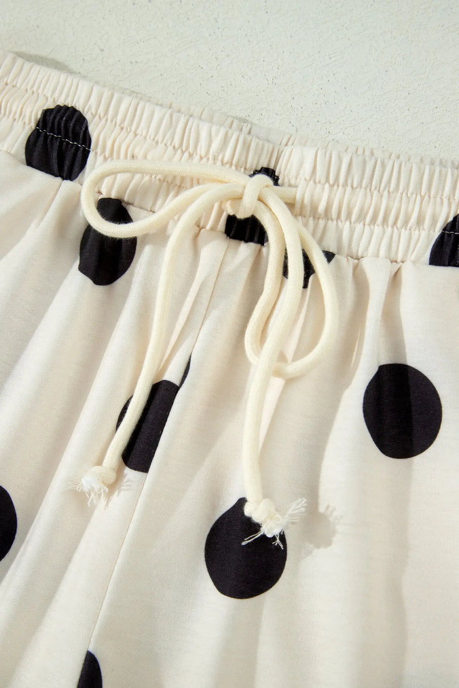 Polka Dot V Neck Short Sleeve Tee High Waist Drawstring Shorts Set — styled outfit look | Fashionfitz UK