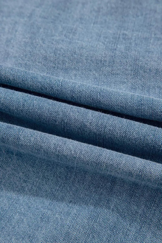 Blue ties puff denim top blouses