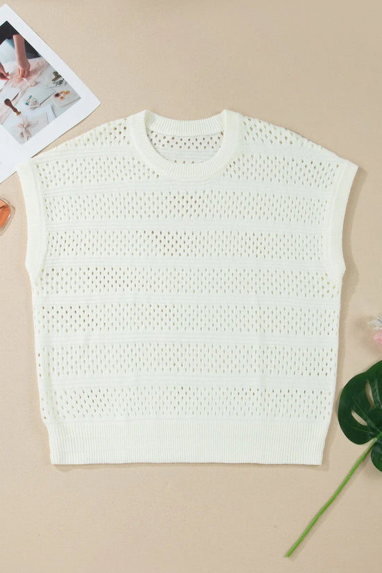 Plus size eyelet hollow out knit short sleeve sweater women uk | fashionfitz