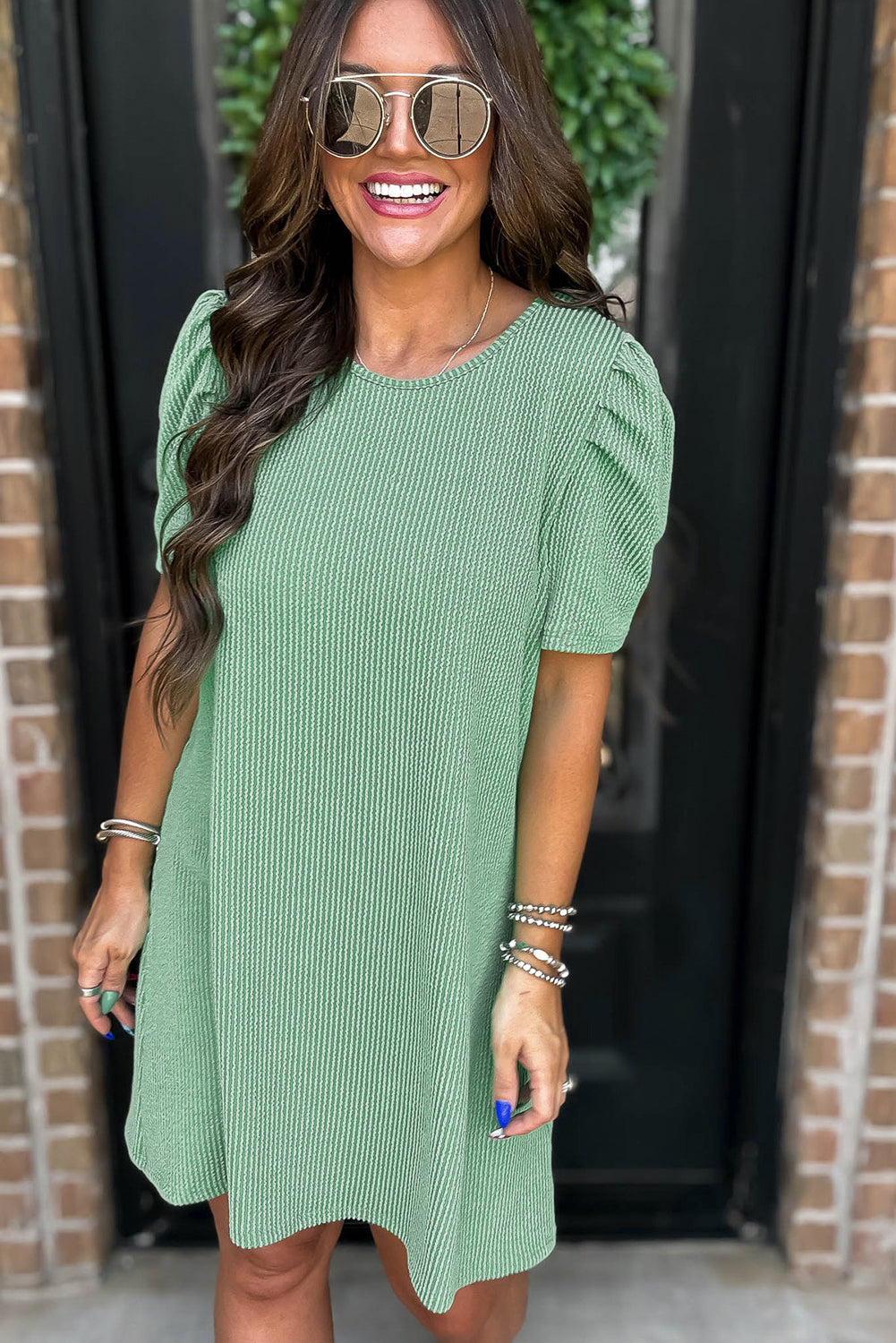 Corded Knit Mini Dress - Mint Green Perfection