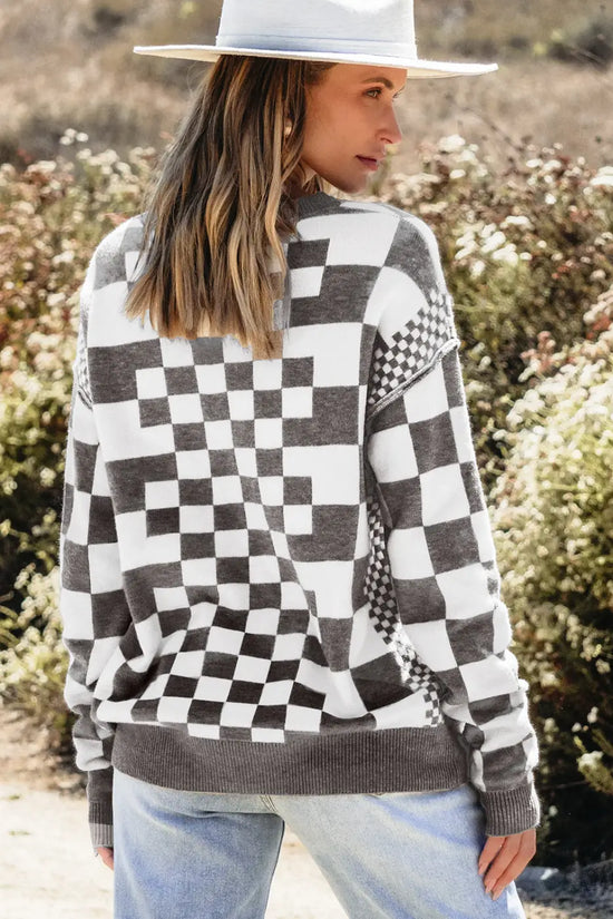Smoky plaid soft knit jumper sweaters