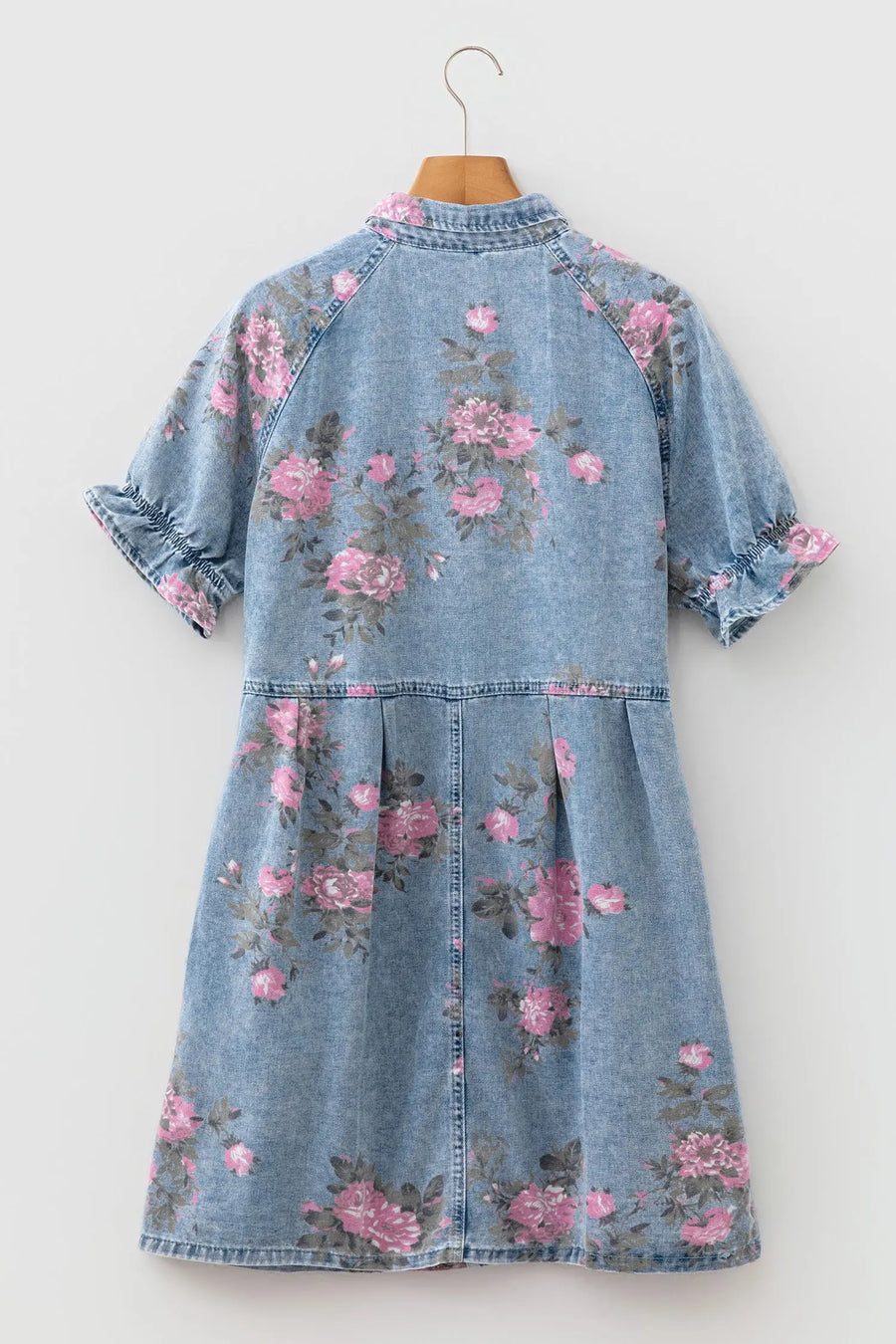 Floral Print Denim Short Sleeve Button-Down Dress Women UK