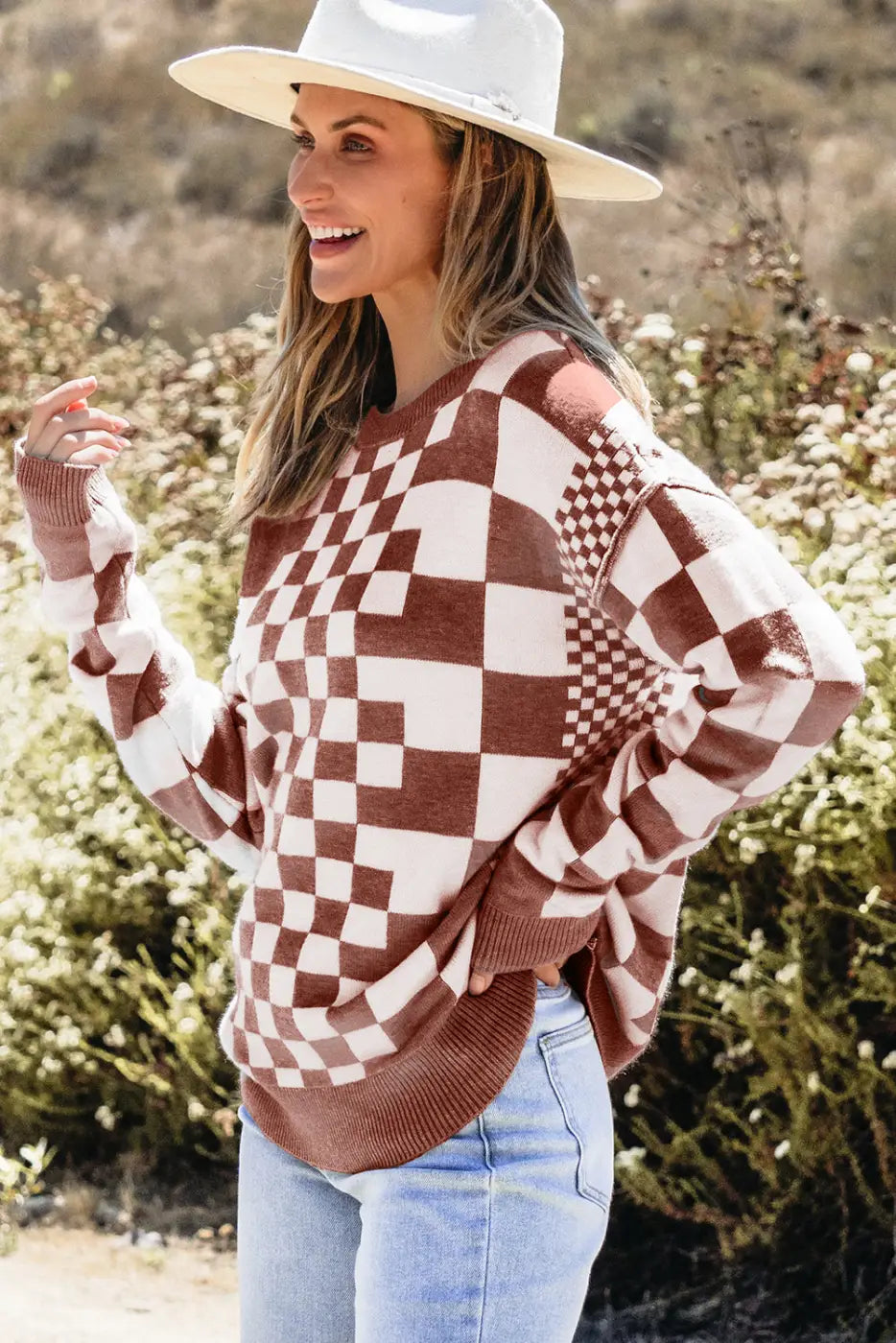 Smoky plaid soft knit jumper sweaters