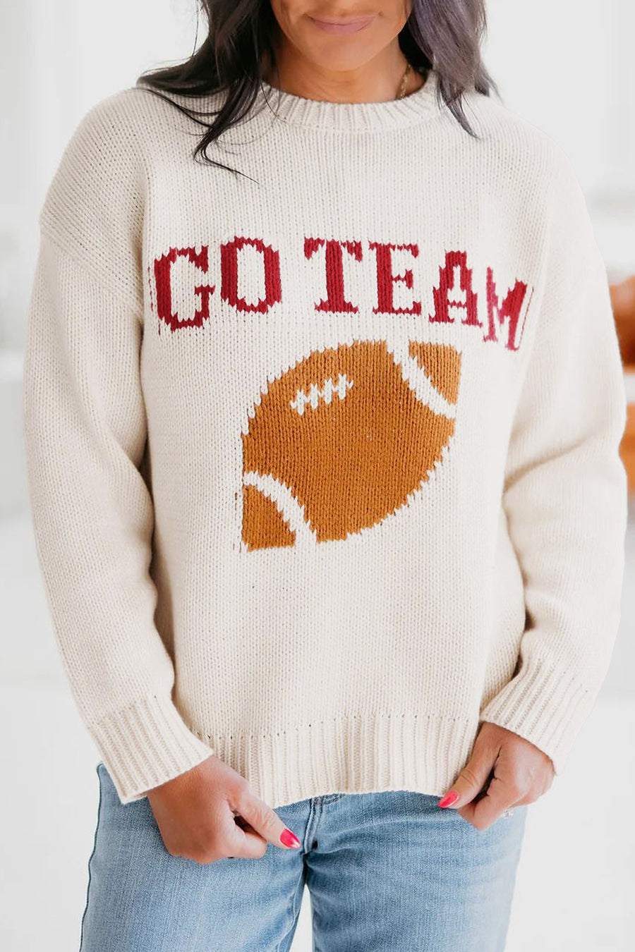 Go Team Football Drop Shoulder Knit Sweater Women UK