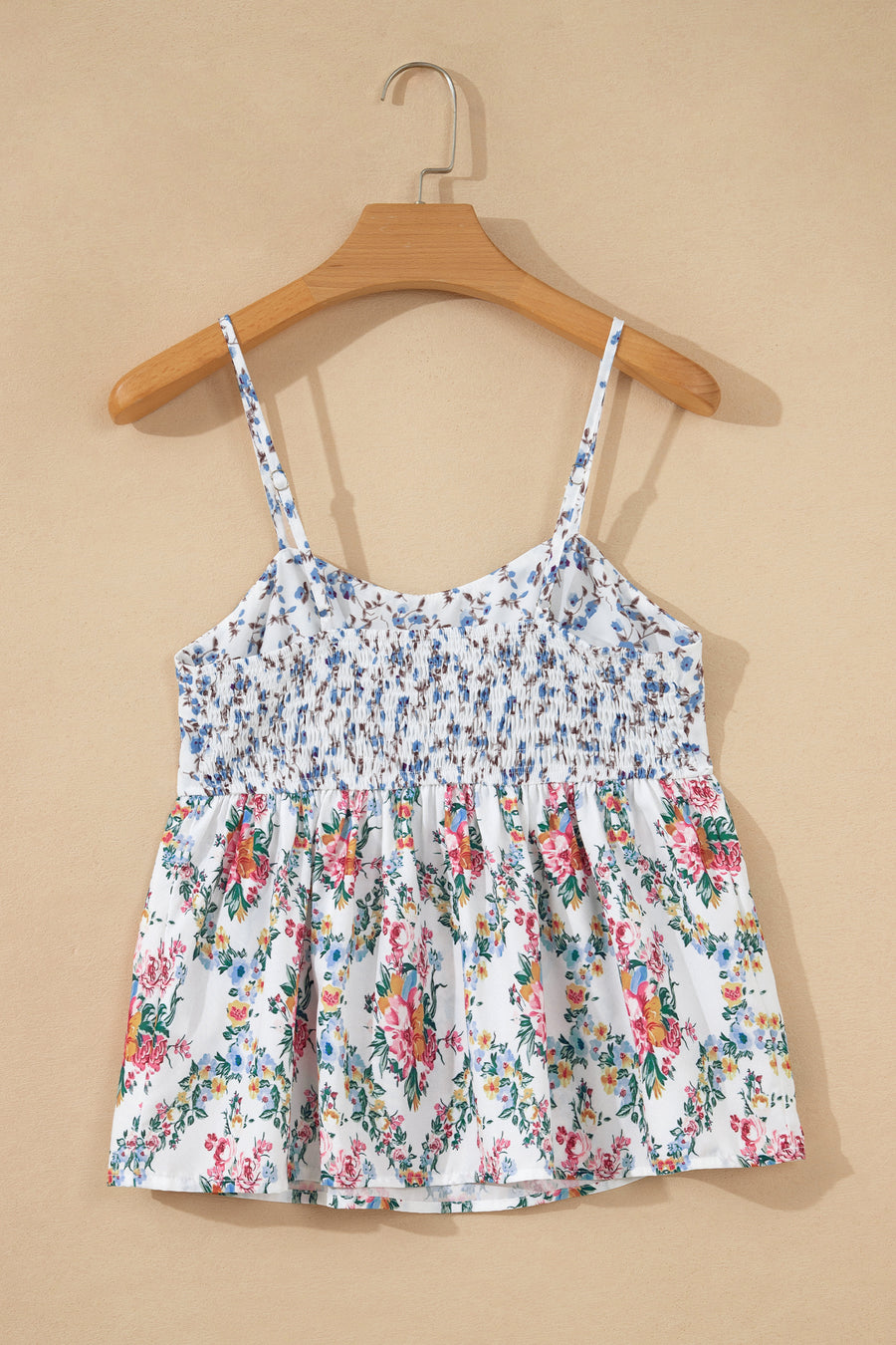 White Contrast Floral Printed Spaghetti Straps Babydoll Top