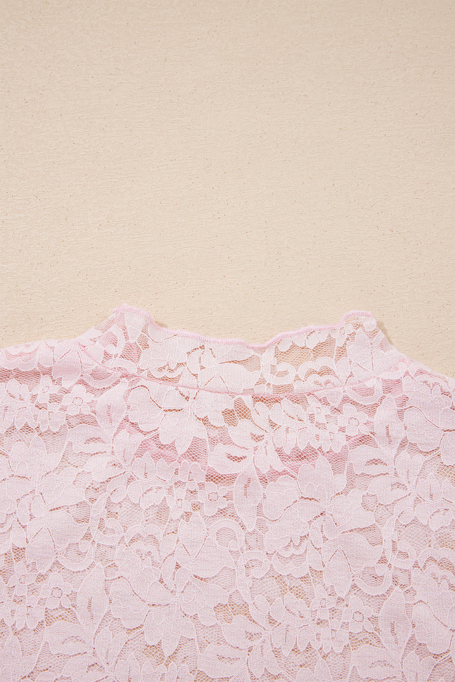 Light Pink Floral Lace Long Sleeve Stand Neck Pullover Top