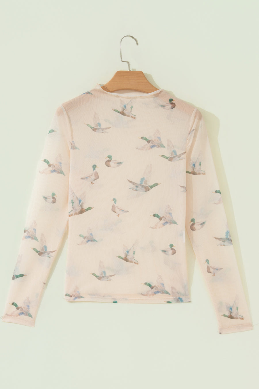 Western Print Mesh Sheer Long Sleeve Top Women UK