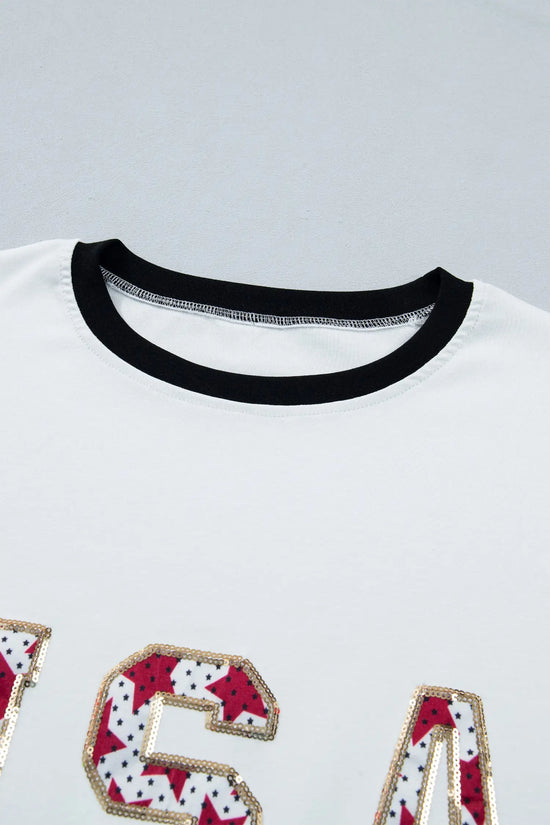 Women’s usa sequin colourblock letter print loose t-shirt t-shirts