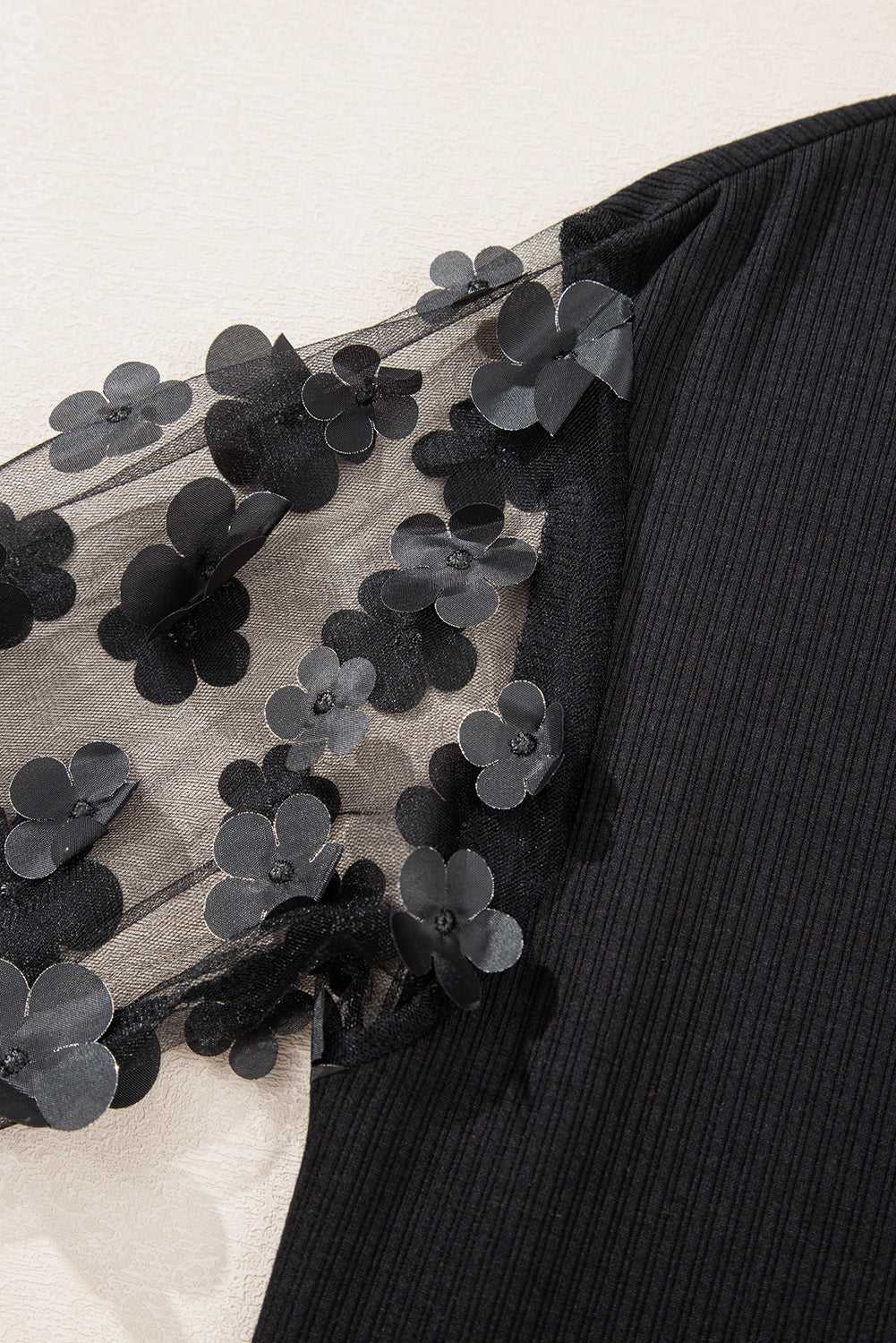 Flower Applique Mesh Blouse