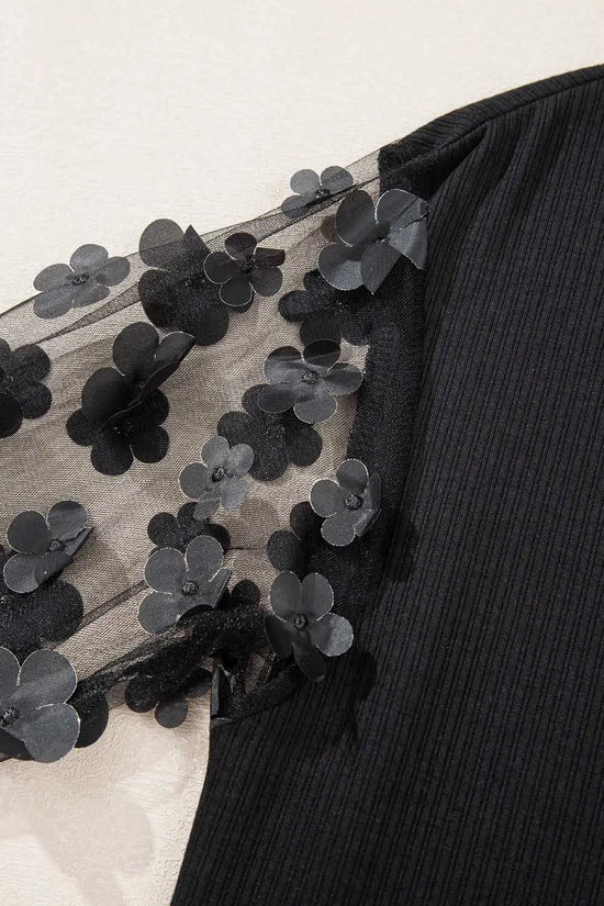 Flower applique mesh blouse blouses