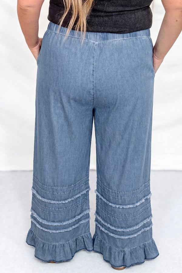 Plus Size Tiered Ruffled Wide Leg Denim Pants Women UK